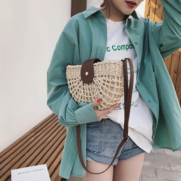 ROME Straw Shoulder Crossbody Weaving Bag Beach - Picture 4 of 8